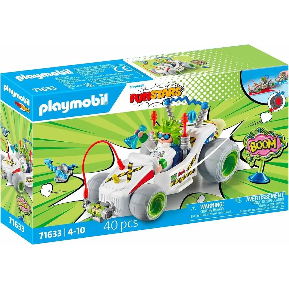 NIB Playmobil Funstars Racing Professor Set 71633 40pc Pullback Go-Kart